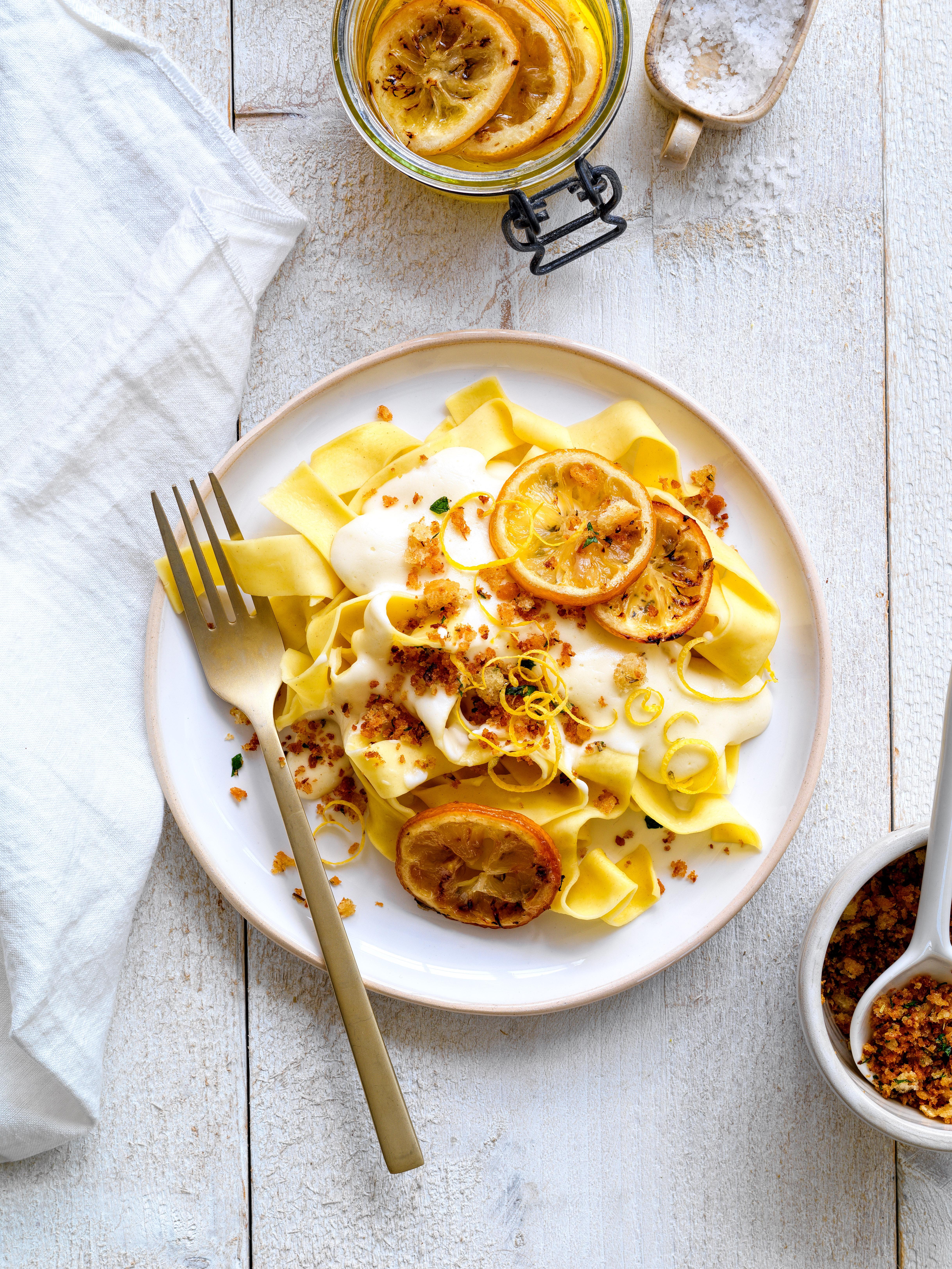 Romige pappardelle met gekonfijte citroen